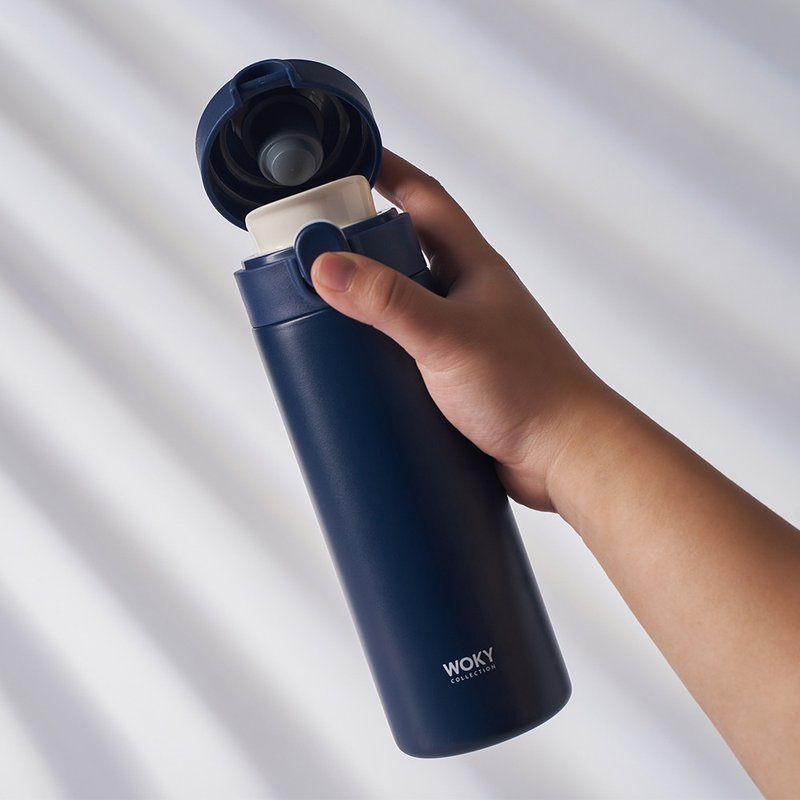 WOKY 沃厨 -轻量弹盖陶瓷易洁层保温瓶450ML-夜幕蓝 - 保温瓶/保温杯 - 不锈钢 蓝色