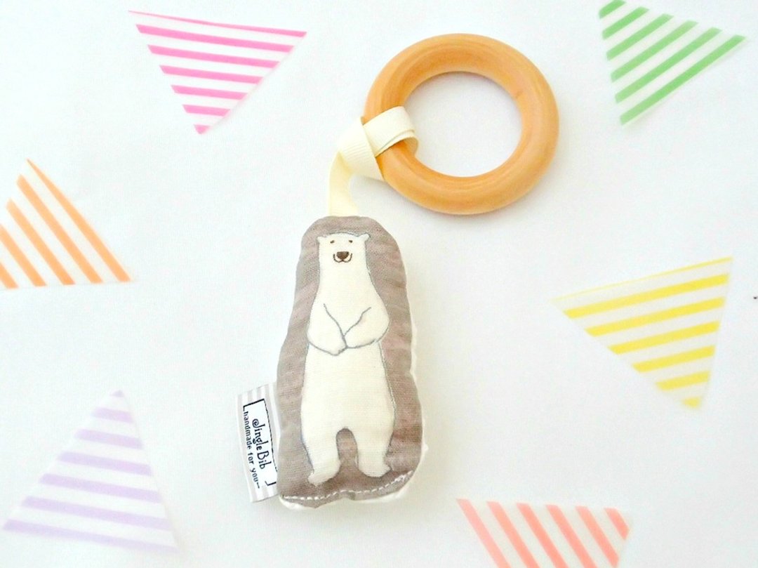Stuffed Animal Baby Teething Ring, Polar Bear, Teether, Teething Toy, Baby Gift - 玩具/玩偶 - 棉 灰色