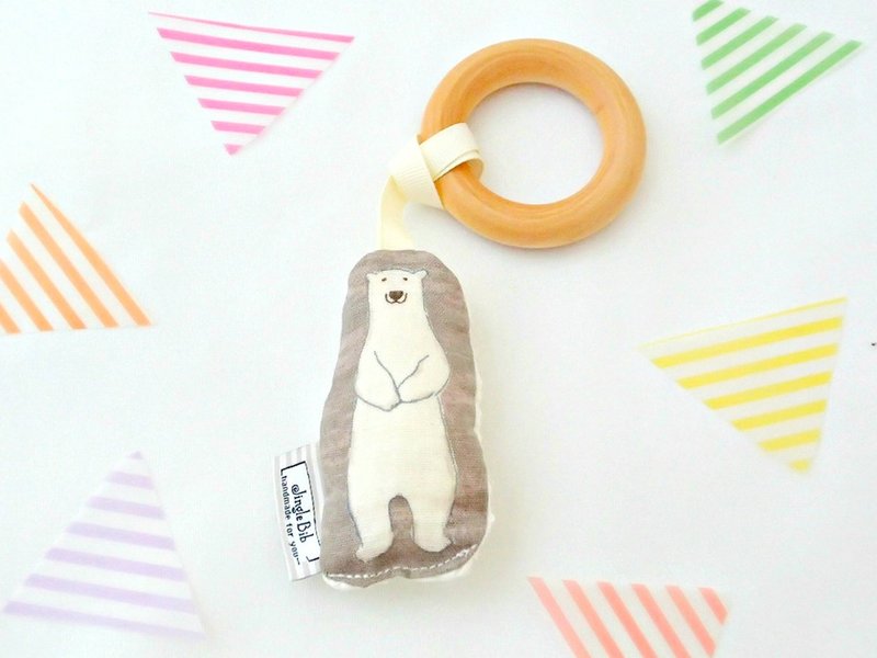 Stuffed Animal Baby Teething Ring, Polar Bear, Teether, Teething Toy, Baby Gift - 玩具/玩偶 - 棉．麻 灰色