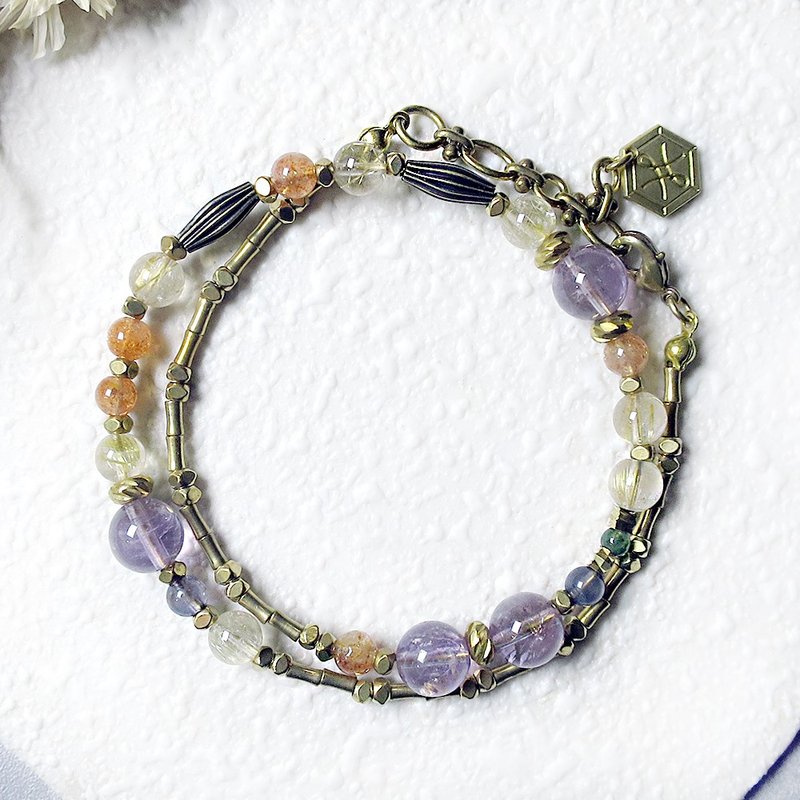 VIIART。塞纳河的清晨。紫水晶钛晶黄铜项链手链长链2WAY - 手链/手环 - 铜/黄铜 紫色