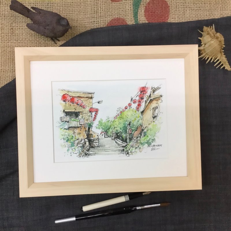 拾级而上/水彩手绘原作/含框 - 海报/装饰画/版画 - 纸 咖啡色