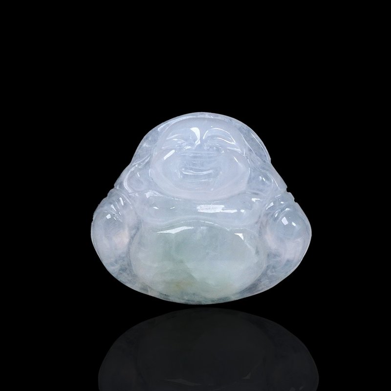 冰种飘绿翡翠弥勒佛佛公项链 | 裸石 | 天然缅甸玉翡翠A货 | 送礼 - 项链 - 玉石 绿色