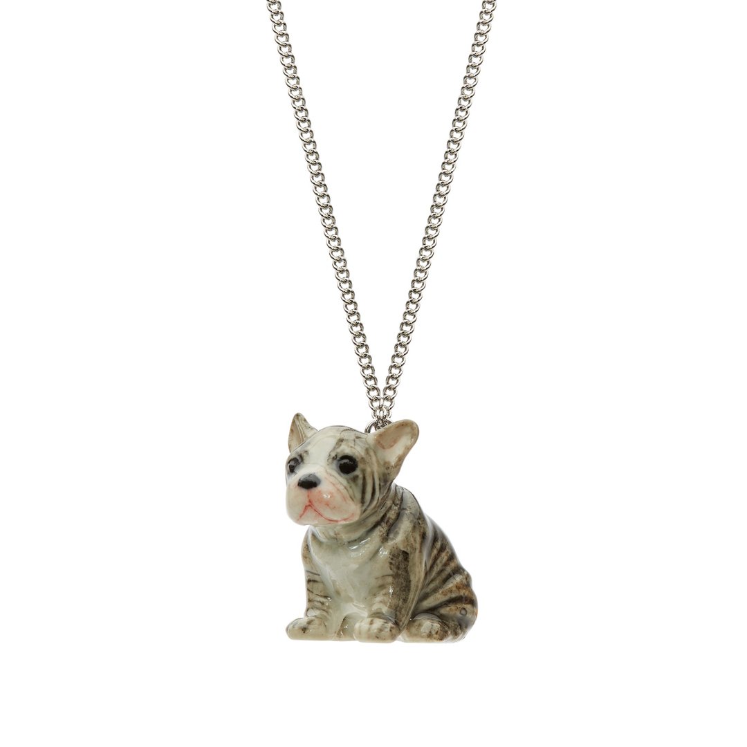 AndMary 手绘瓷项链-法国斗牛犬 礼盒装 Grey Frenchie - 项链 - 瓷 灰色