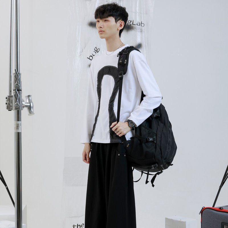 沙漏波形不收边拼接上衣 - 男装上衣/T 恤 - 棉．麻 白色