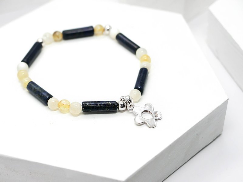 蓝天白云小花天然石串珠银手链 │蓝白色系 天然石 925纯银 藏银 - 手链/手环 - 宝石 蓝色