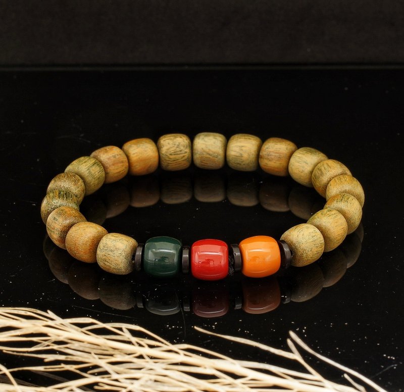 绿檀 + 亚拉善 8x9mm 桶型木珠手链 ( 115010 ) - 手链/手环 - 木头 