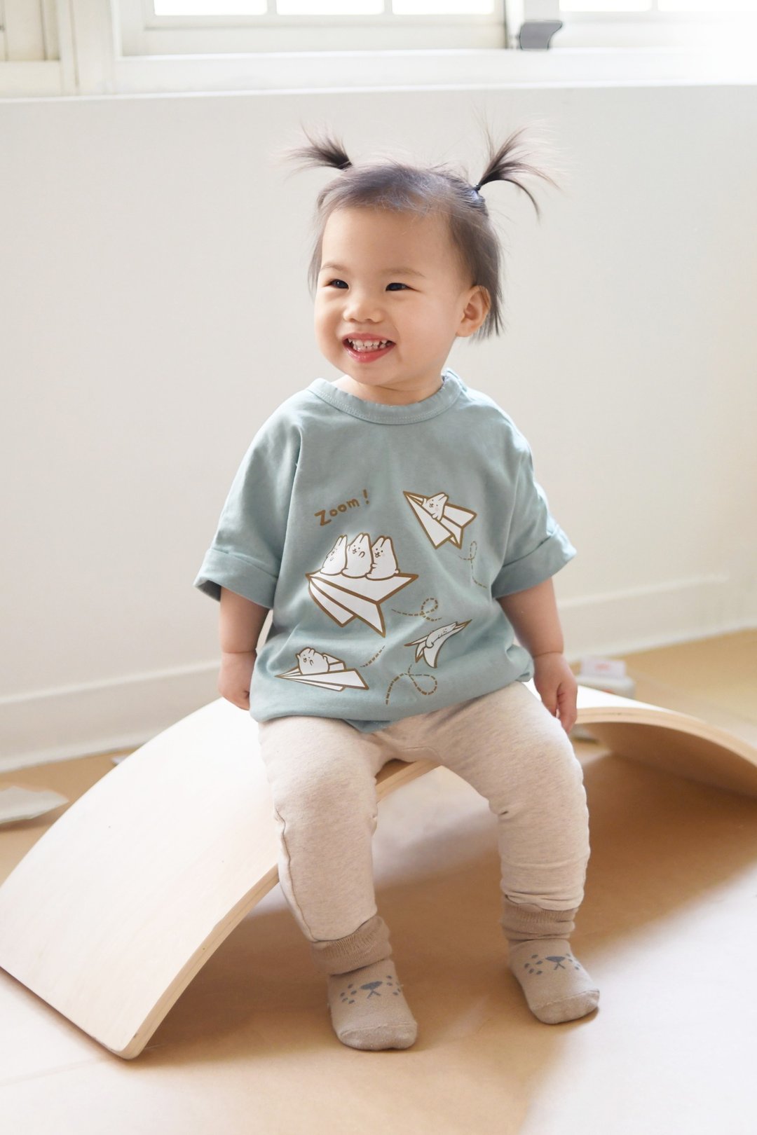 Kid-麻糬兔纸飞机T-shirt - 童装上衣 - 棉 绿色