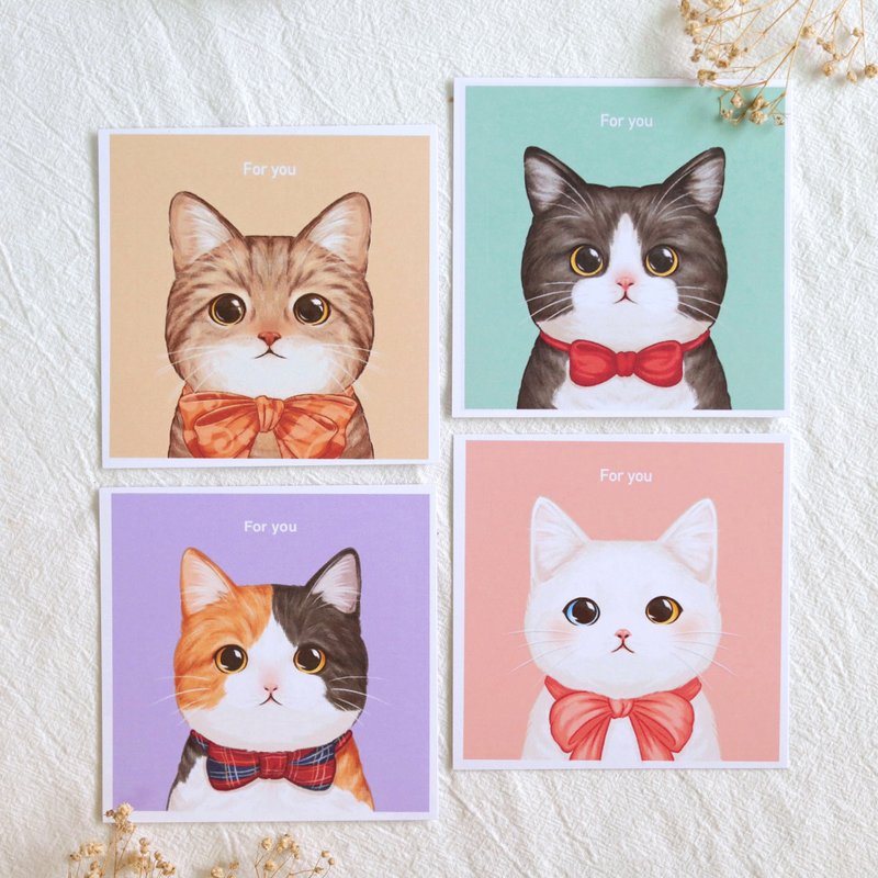 猫猫方形明信片 正方形 猫咪插画 卡片 奔驰猫 虎斑猫 三花 白猫 - 卡片/明信片 - 纸 橘色