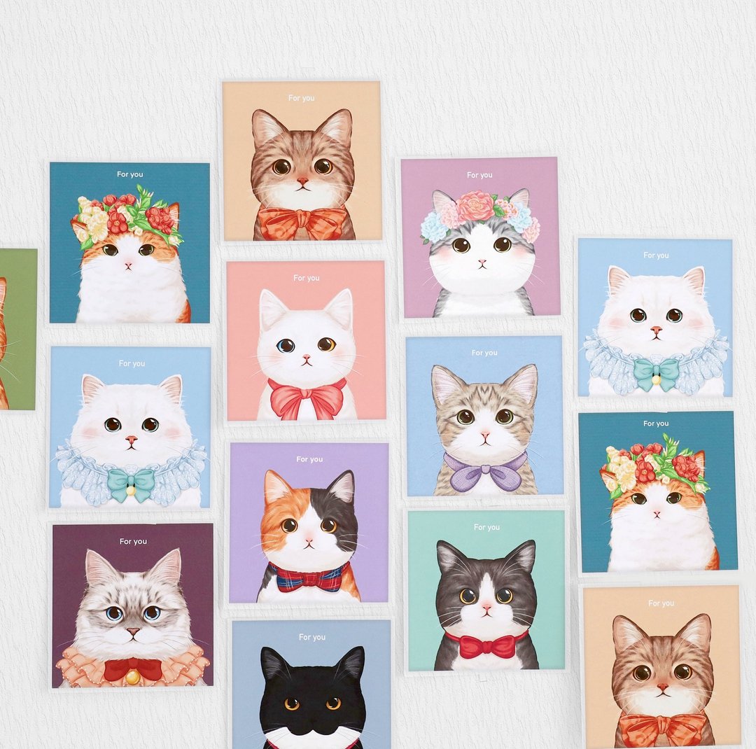 猫猫肖像画 10cm方形卡片 明信片 原创插画 万用卡 猫咪 虎斑猫 - 卡片/明信片 - 纸 橘色