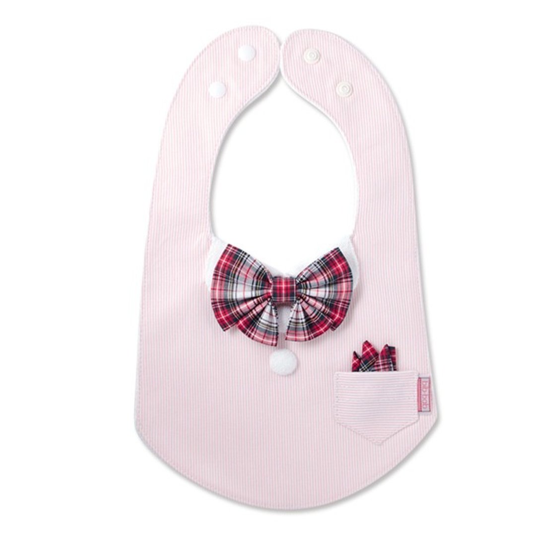 Girl's formal bib (Pink × Red and White Tartan Ribbon) - 围嘴/口水巾 - 棉 粉红色