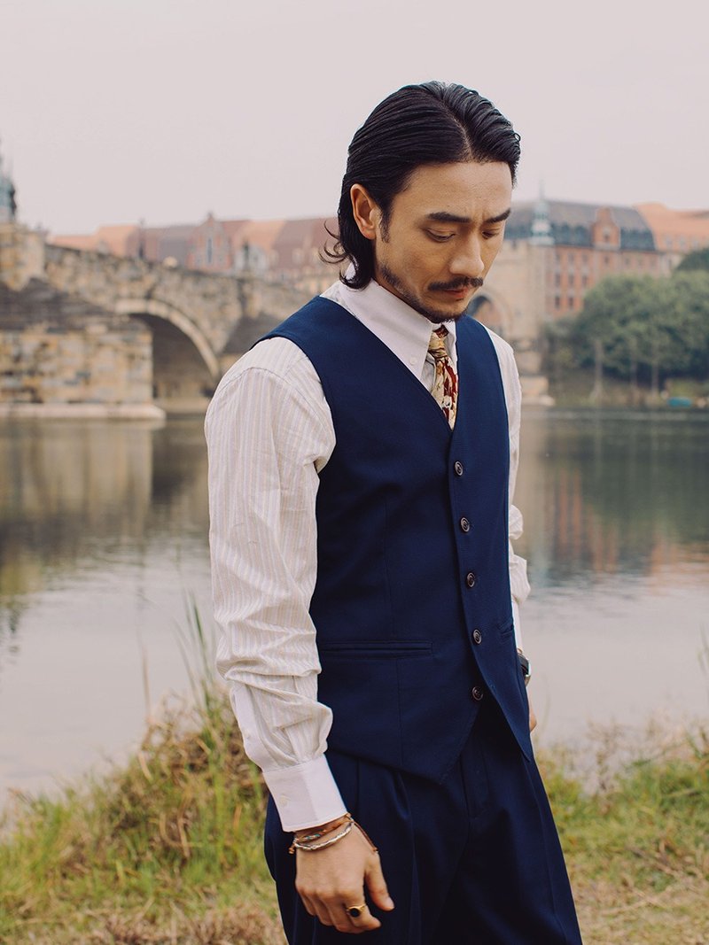 SOARIN英伦复古千鸟格纹西装马甲(252TB97) - 男装背心 - 棉．麻 蓝色