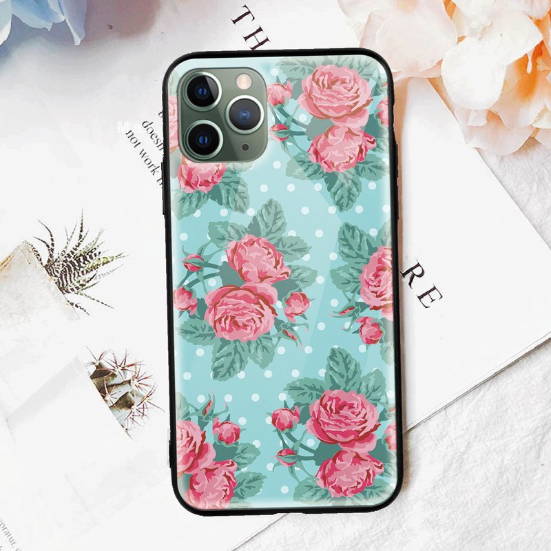 蓝景玫瑰花朵图案亮面手机壳iPhone 14 Pro Max三星红米小米华为 - 手机壳/手机套 - 塑料 蓝色