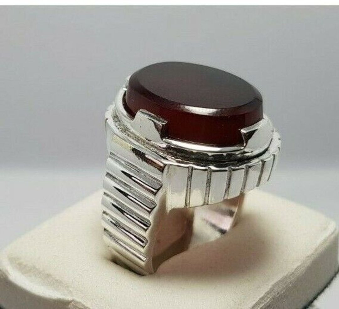 Aqeeq 红色血红也门玛瑙男戒 手工饰品 સગે - 戒指 - 宝石 红色
