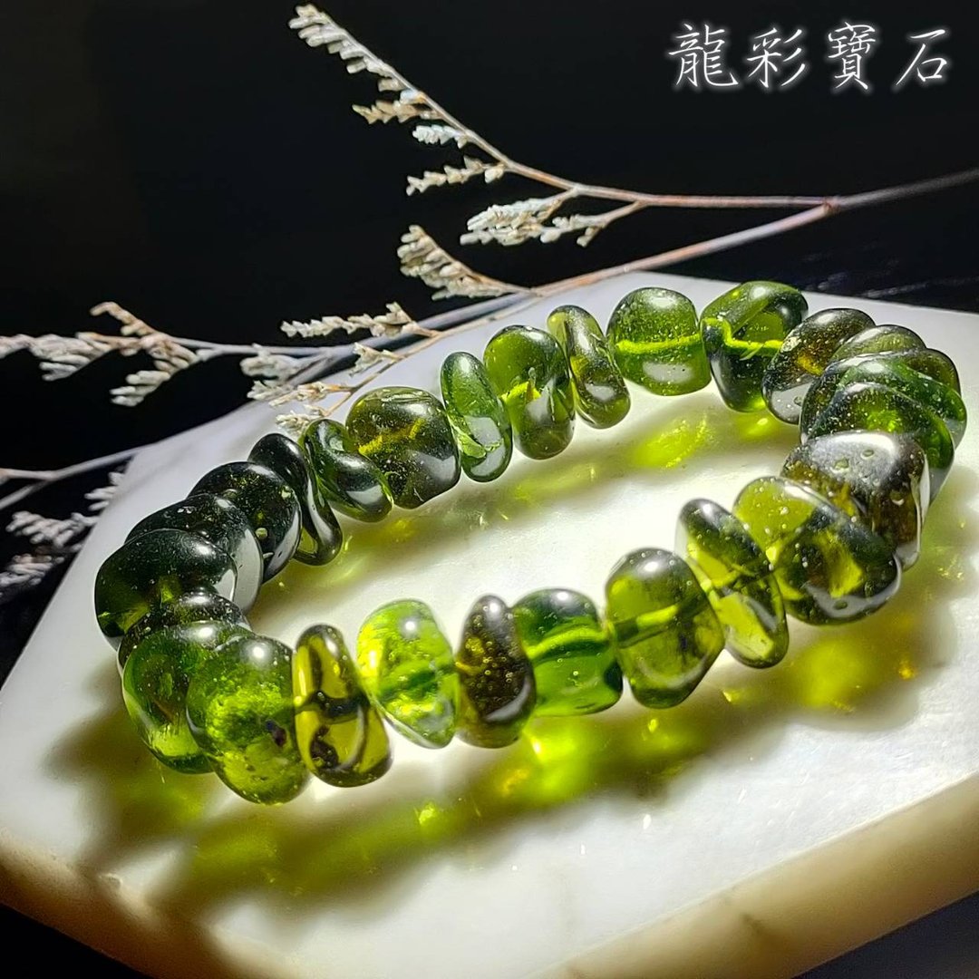 【捷克陨石滚石手串】37.5g 捷克陨石手链 肥嘟嘟滚石原矿风 - 手链/手环 - 宝石 绿色