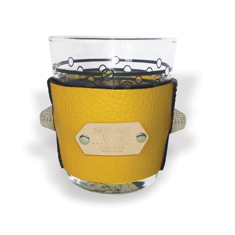 节日送礼 环保皮革杯套 连玻璃杯 - 随行杯提袋/水壶袋 - 真皮 黄色