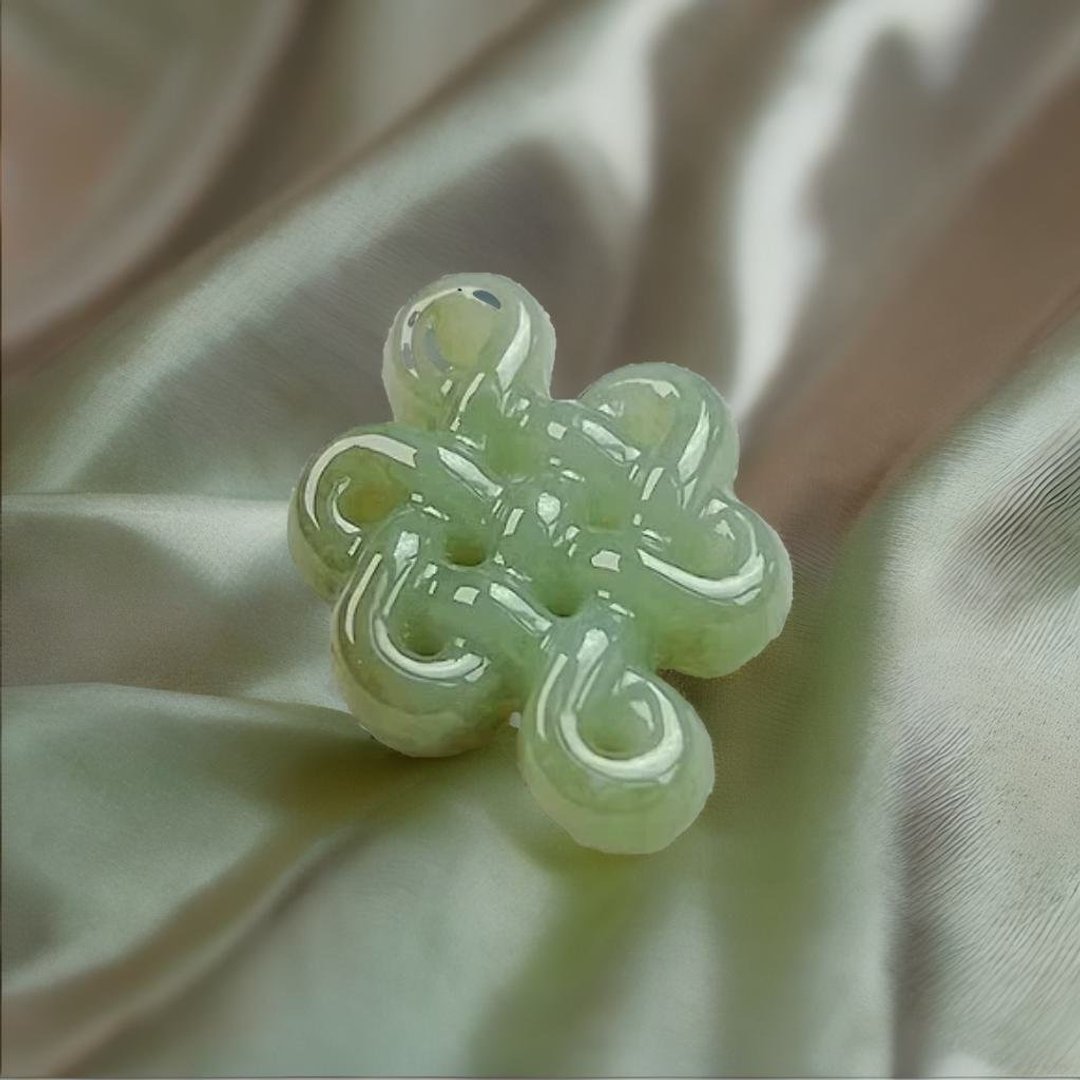 飘花翡翠吉祥如意结 | 天然缅甸玉A货翡翠 | 送礼 - 吊饰 - 玉石 绿色