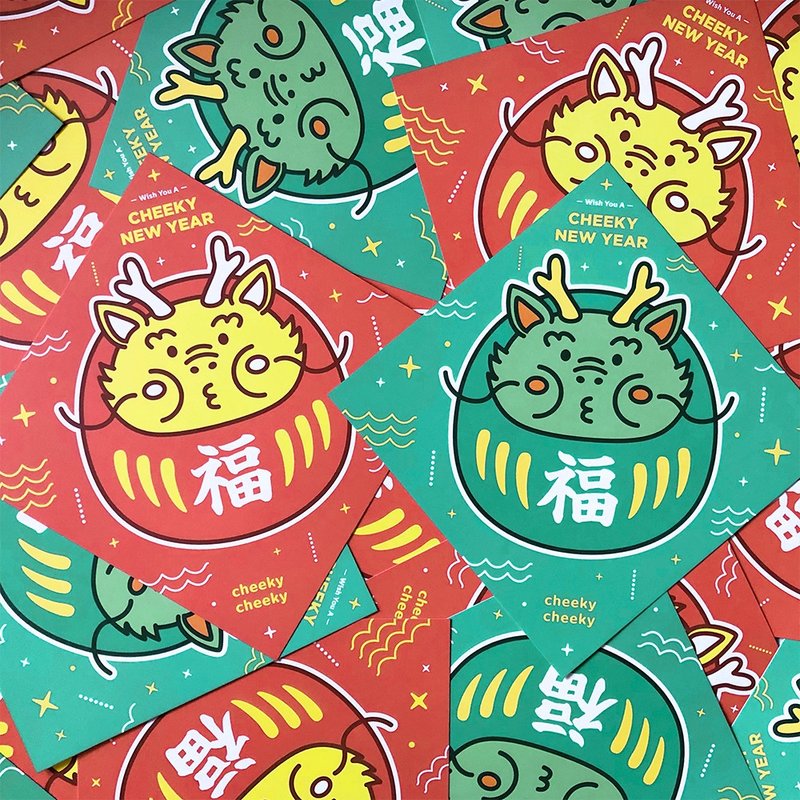 cheeky cheeky 日本吉祥物 2024 龙年 厚达摩 福到 方形挥春 春联 - 红包/春联 - 纸 白色