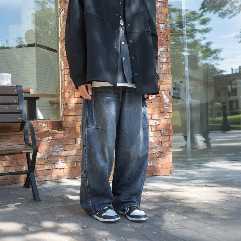 TopBasics 日系后皱褶牛仔裤 - 男士长裤 - 棉．麻 蓝色