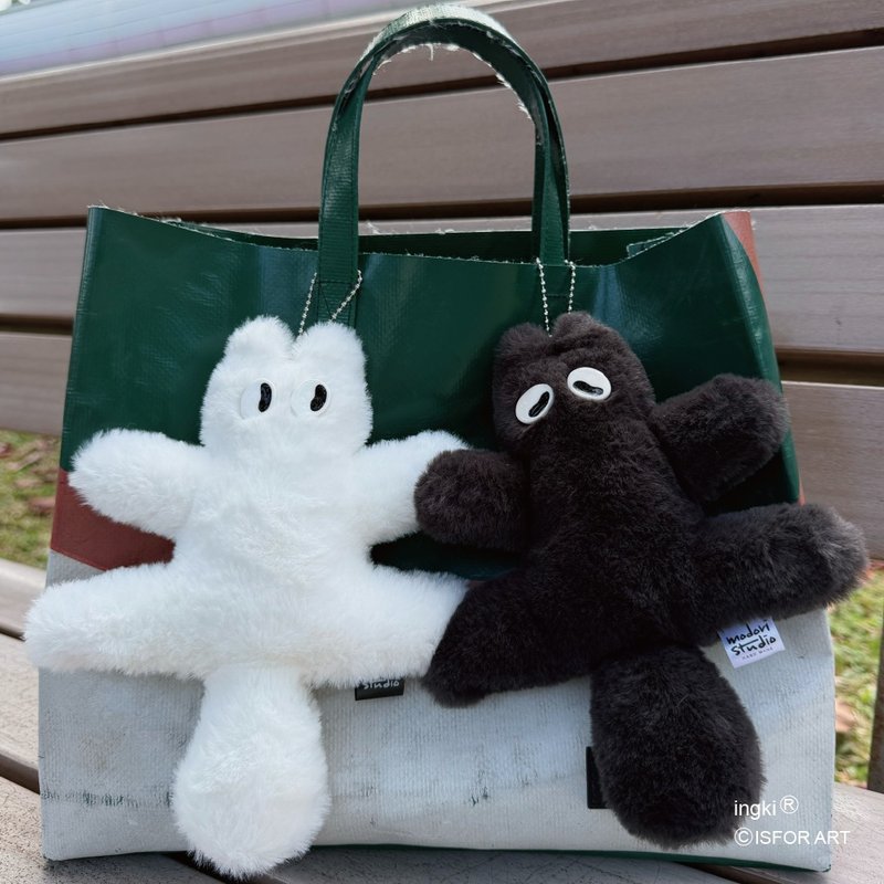 ingki 手工绒毛挂娃 - 经典黑色 + 雪白色双入组 - 吊饰 - 聚酯纤维 白色