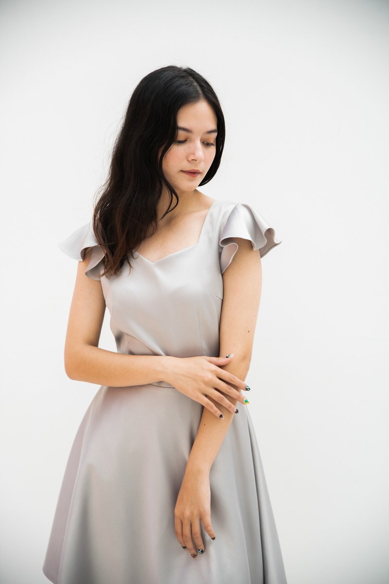 Gray Dress Silver Evening Dress Summer Ruffle Party Prom Dress Vintage Dress - 洋装/连衣裙 - 聚酯纤维 灰色