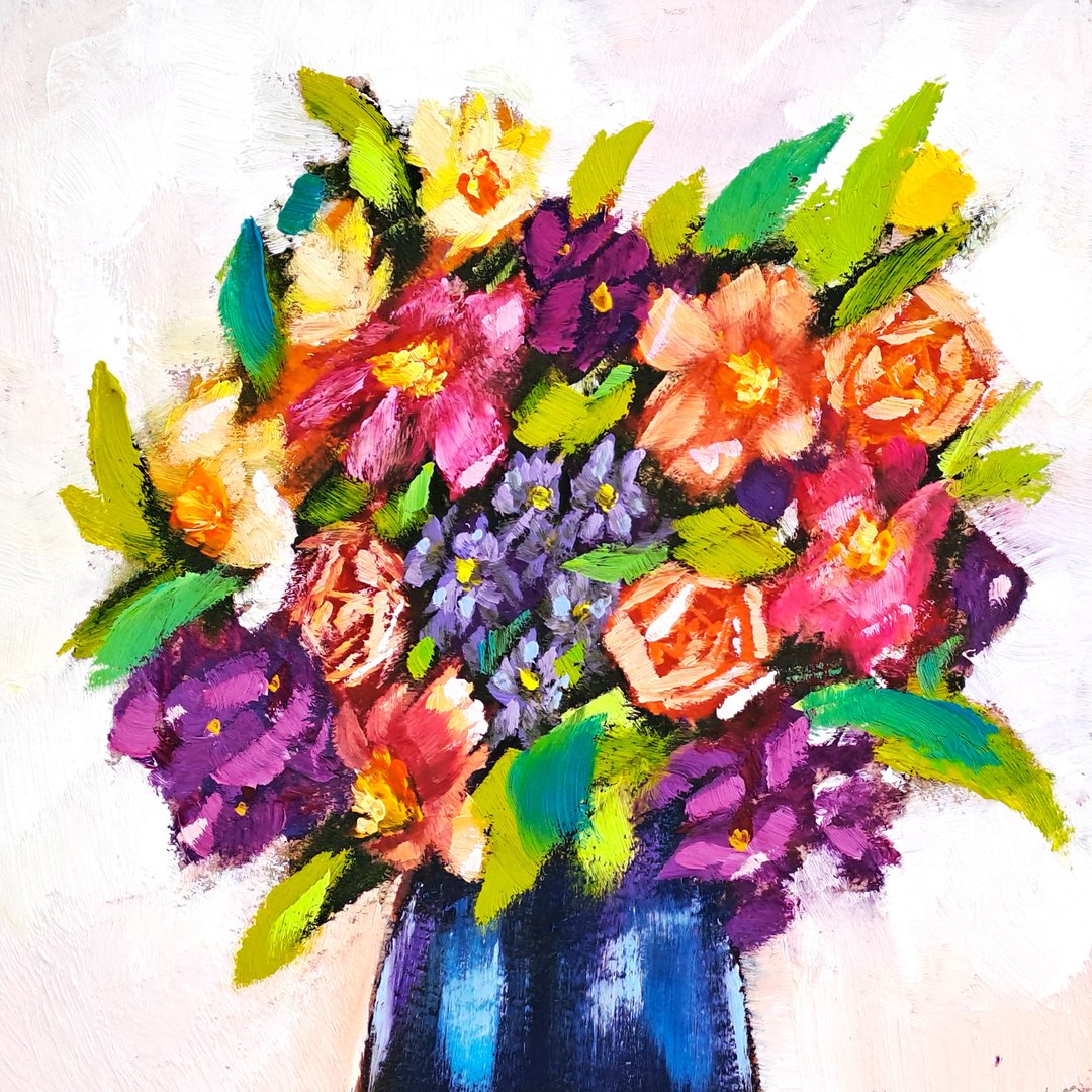 Hydrangea Painting Rose Original Art Roses Oil Painting Flowers Wall Art - 海报/装饰画/版画 - 其他材质 多色