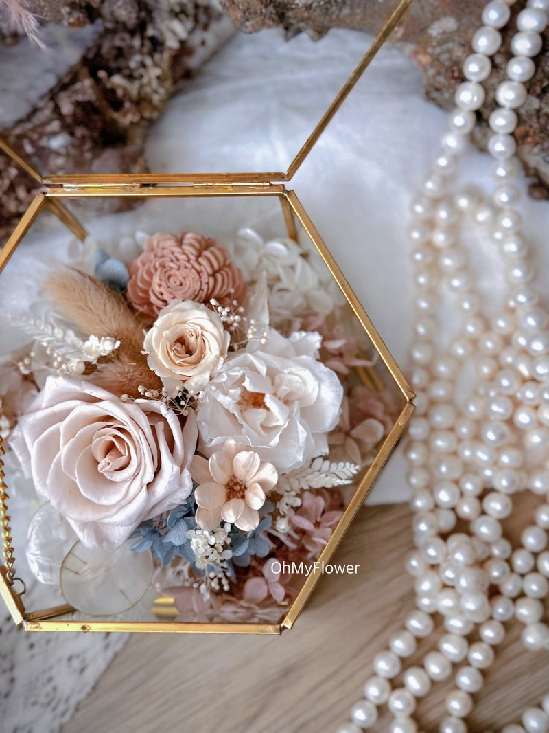 维纳斯的温柔 玫瑰永生花玻璃花盒 珠宝盒 不凋花 干燥花 - 干燥花/捧花 - 植物．花 粉红色