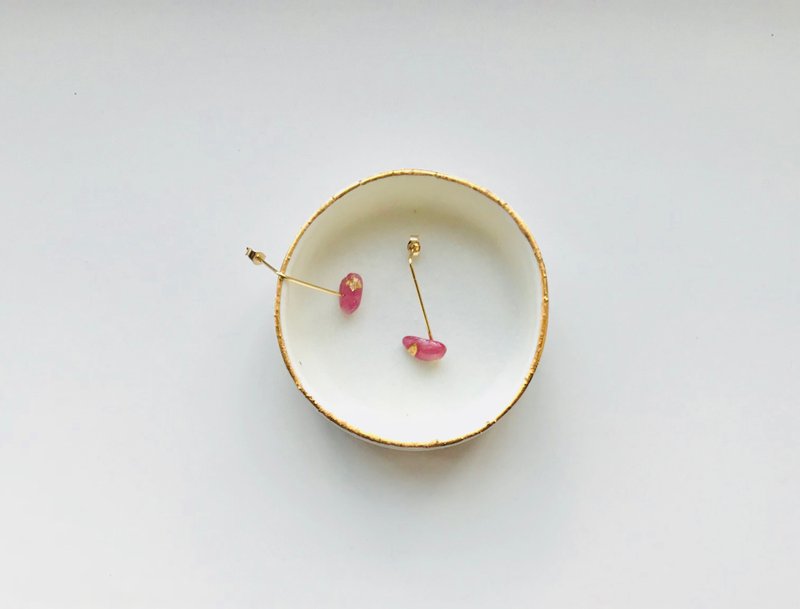 14kgf tourmaline pure gold leaf - 耳环/耳夹 - 贵金属 金色