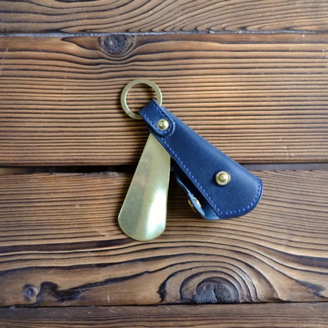 黄铜鞋拔钥匙圈/刻名字海军蓝 - 其他 - 真皮 
