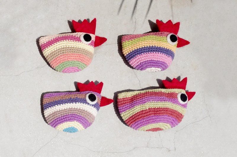 手工钩针编织小鸡零钱包/羊毛毡收纳包/钱包/杂物包-南美小鸡动物 - 零钱包 - 棉．麻 多色