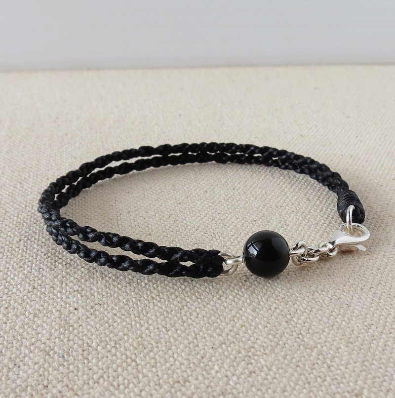 纯银*幸运祈愿黑曜岩蚕丝蜡线手链*四股编双链~防小人【附礼盒】 - 手链/手环 - 宝石 
