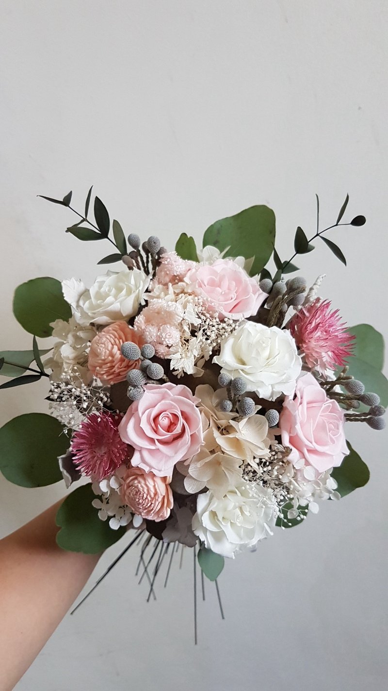 海藏设计│贝瑟芬。浪漫春系干燥花+不凋花捧花。新娘捧花。 - 干燥花/捧花 - 植物．花 粉红色