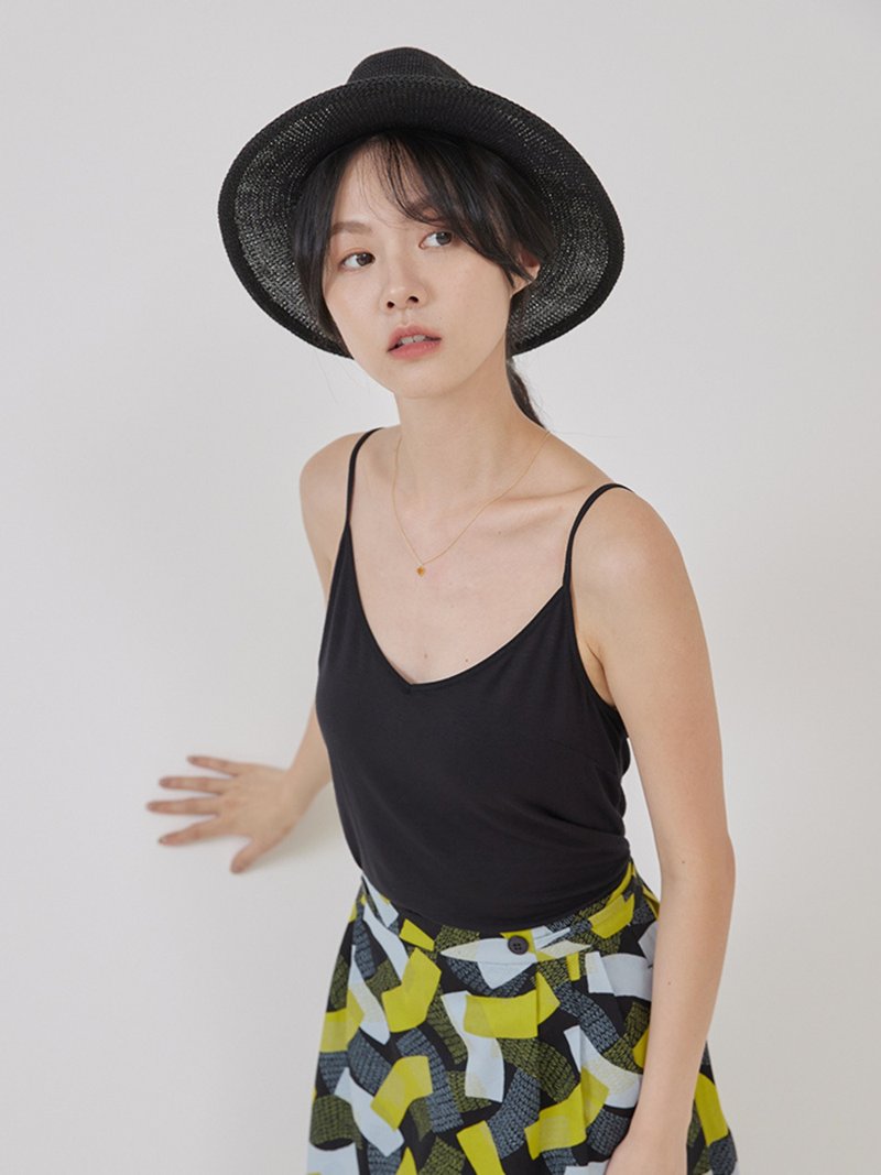 森呼吸细肩带背心-晚风 - 女装背心 - 其他人造纤维 黑色