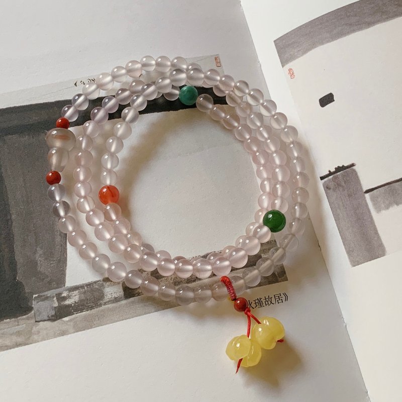 檀台一炉香。天然川料荔枝冻南红玛瑙三圈手串 蜜蜡桂花 葫芦手链 - 手链/手环 - 半宝石 多色