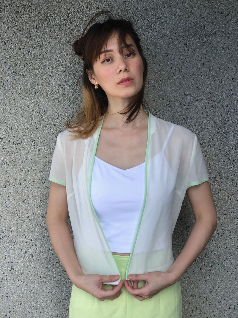 青绿滚边透肤罩衫 - 女装上衣 - 其他材质 