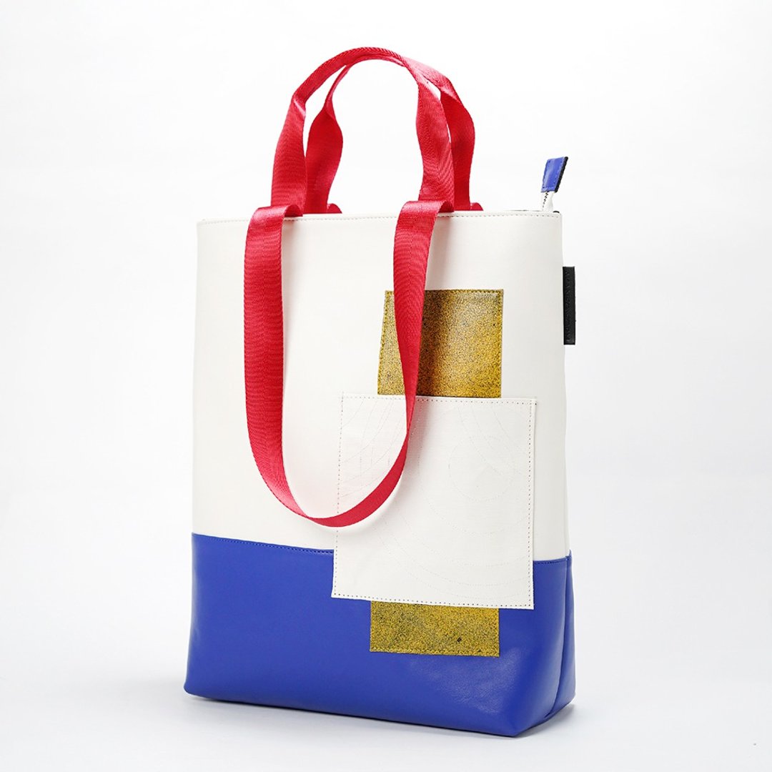 Blue white red Zipper Tote Bag - 其他 - 人造皮革 蓝色