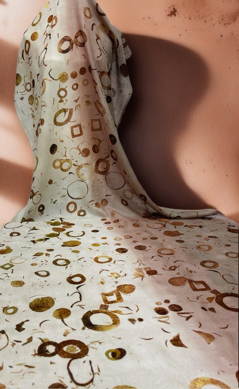 花叶移印染羊毛围巾 - 米汤流韵 - 围巾/披肩 - 羊毛 卡其色