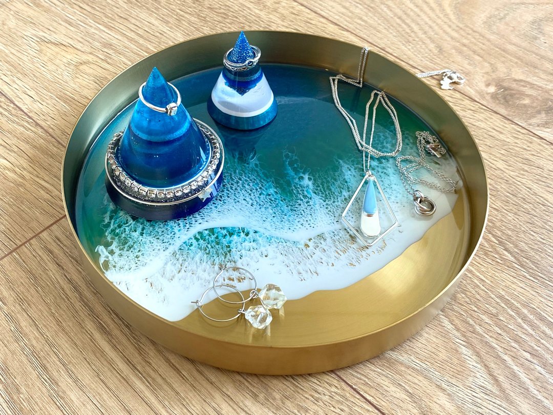 Stainless Steel Display Tray, Aqua Ocean, Wedding Gift, Home Gift - 摆饰 - 不锈钢 蓝色