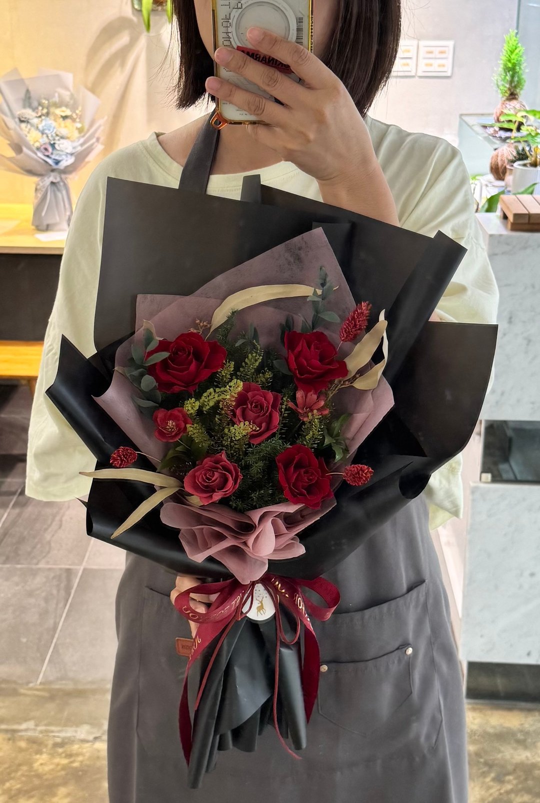 干燥花束 橘绿色花束 永生花花束 毕业花束 - 干燥花/捧花 - 植物．花 
