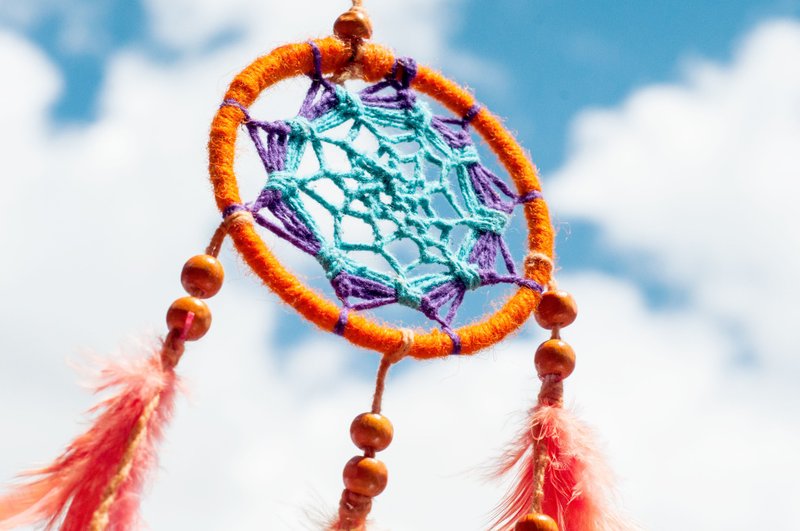 boho民族风 手工编织棉麻彩虹色捕梦网吊饰-橘紫蓝曼达拉 (小) - 摆饰 - 棉．麻 多色