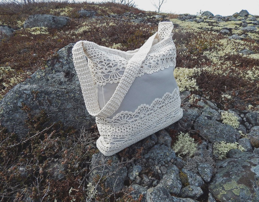 Crochet cotton boho bag, knitted bag, white women's bag, cottagecore bag - 手提包/手提袋 - 棉 白色