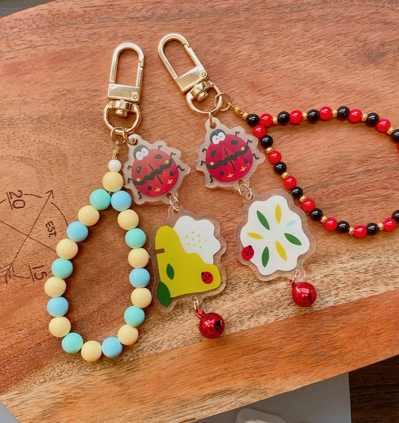 【茶道散步】压克力挂饰 - 瓢虫与茶花 (红黑款) - 钥匙链/钥匙包 - 压克力 红色