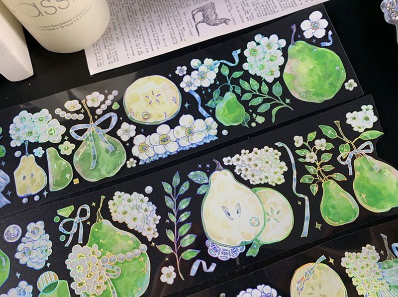 雪梨 有りの実 PET 纸胶带 鐳射銀 - 纸胶带 - 塑料 绿色