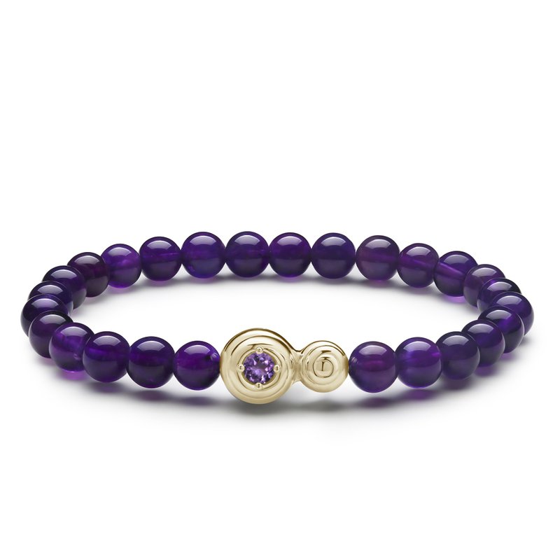 紫水晶纯银波浪手链-天然水晶脉轮手串-疗愈2月诞生石瑜伽银珠链 - 手链/手环 - 宝石 紫色