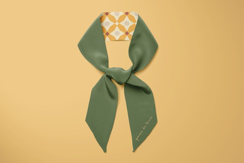 Avocado 真丝 丝巾 twilly 100% silk | 150x5cm - 丝巾 - 丝．绢 橘色