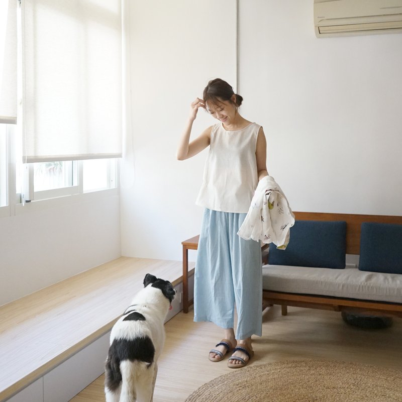 心花系列-软软舒服浅蓝纯棉宽裤 - 女装长裤 - 棉．麻 蓝色