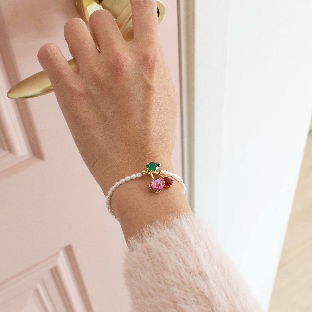 Cherry Snowball Pearl Bracelet - 手链/手环 - 玻璃 粉红色