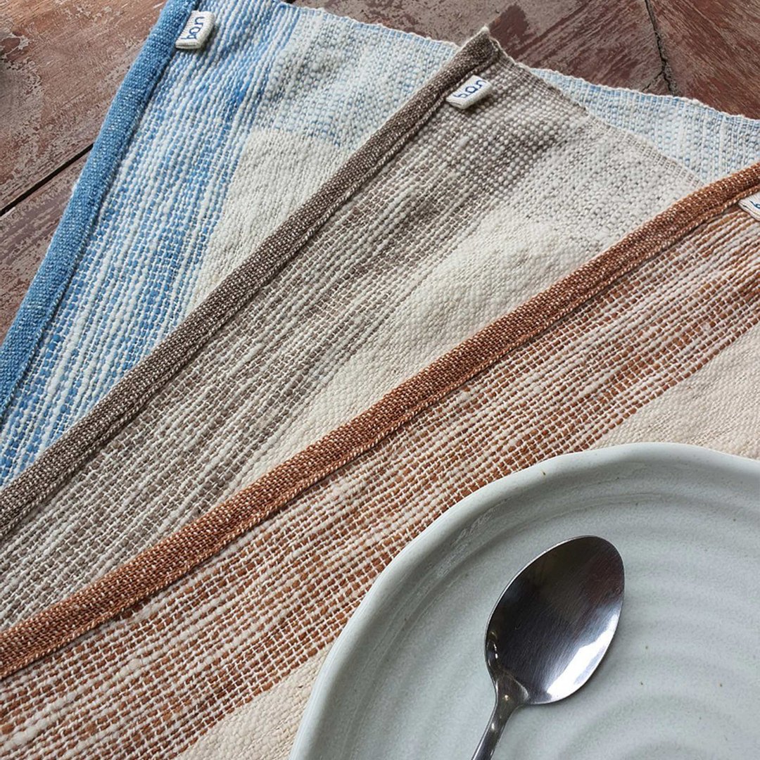 Cotton Napkin, Hand spun, Wana, Blue, Grey, Brown - 餐垫/桌巾 - 棉 蓝色