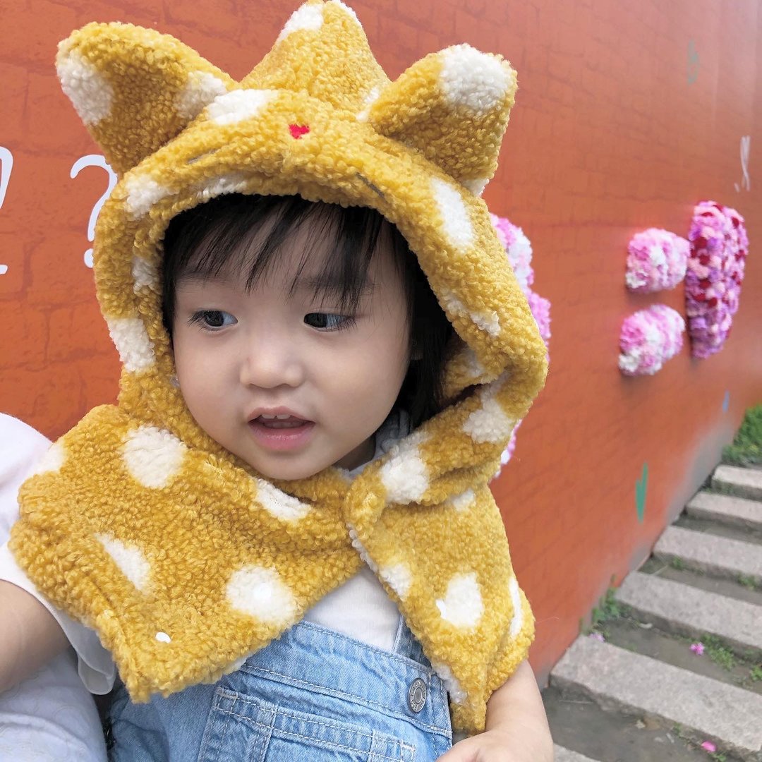 波点猫。猫毛帽。刺绣帽。小童。 - 婴儿帽/发带 - 棉 多色