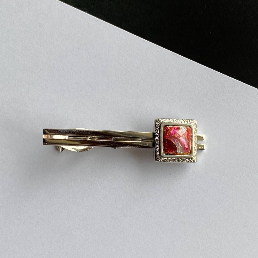 Feather [Ruby Ruby] Cloisonne Tie Clip Pure Silver Wired Cloisonne - 领带/领带夹 - 其他材质 红色
