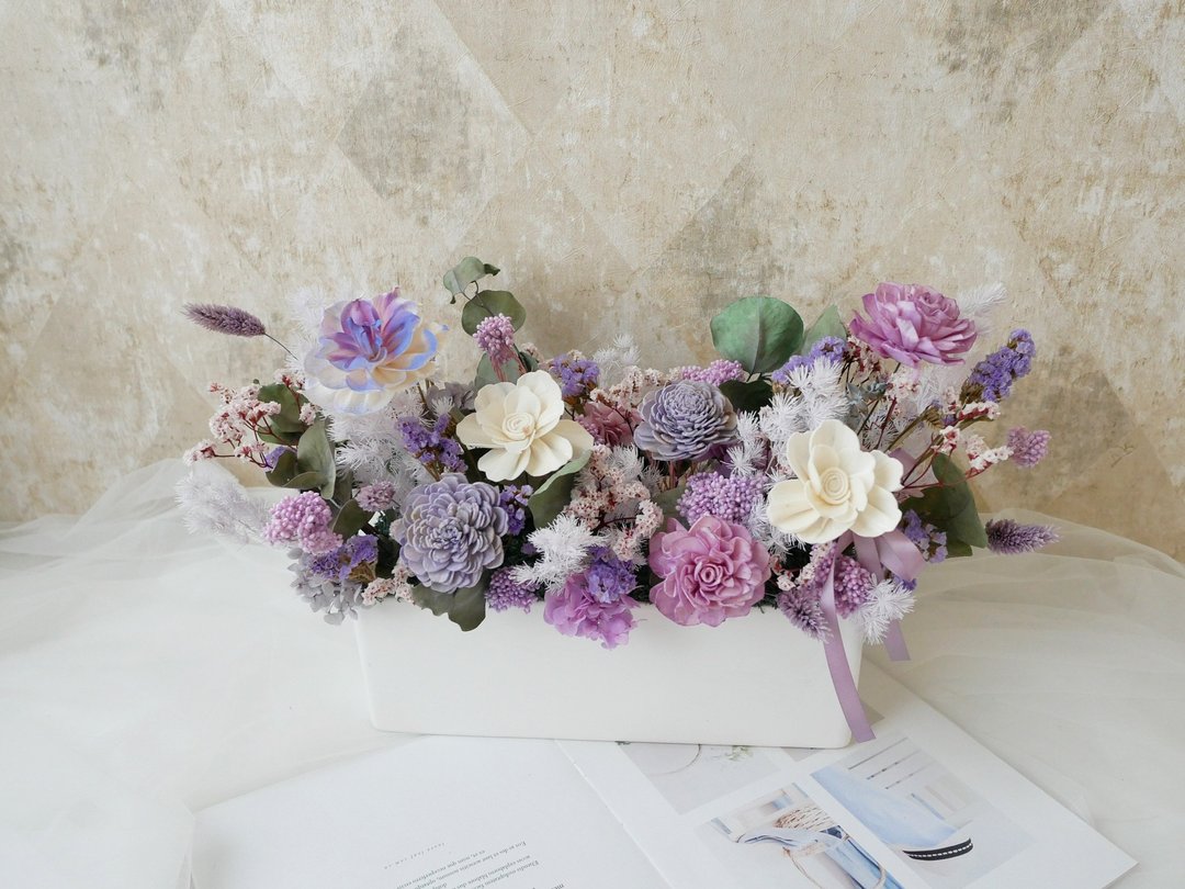 长盆大型干燥花盆花【迷蒙紫漾】干燥花盆花/开幕花礼/定制化 - 植栽/盆栽 - 植物．花 紫色